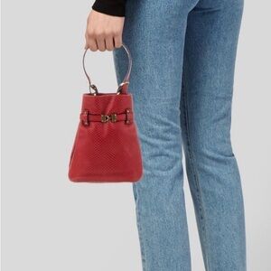 Gently Loved Gucci Karung Mini Red Bucket Bag. Vintage. Open top.